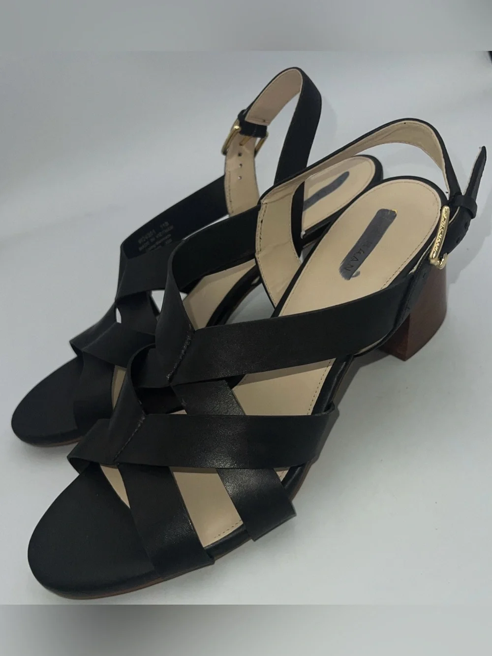 COLE HAAN JAMIE Ankle Strap  Sandals Black Vegan Faux Leather Women’s Size 11B